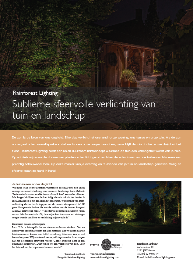 publicaties buitenverlichting tuinarchitectuur rainforestlighting tuinverlichting regenwoud